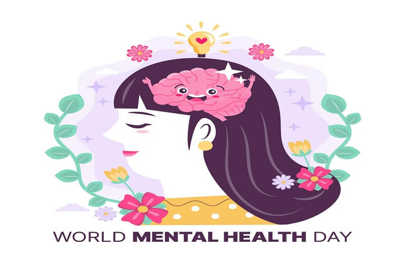 Woman with happy brain world mental health