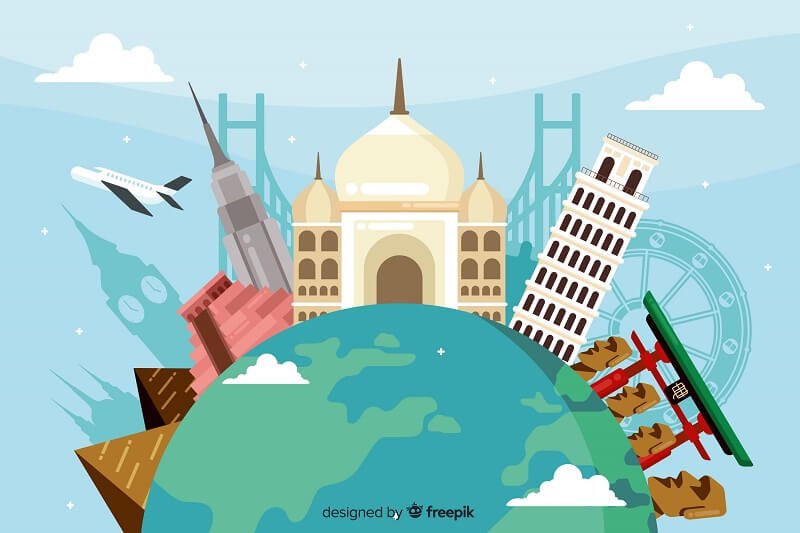 World tourism day background with landmarks