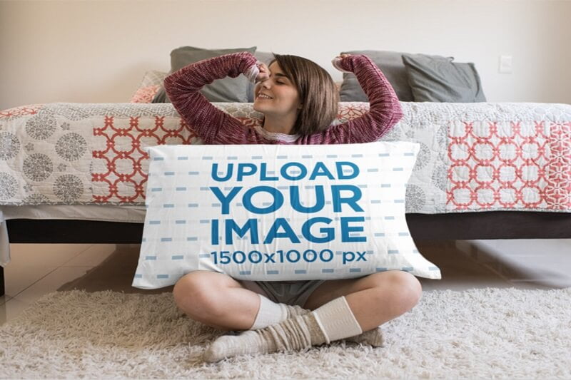 free girl with pillow mockup