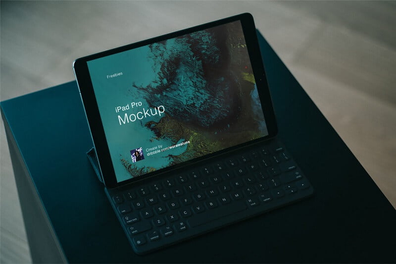 iPad Pro with Keyboard on Table Mockup