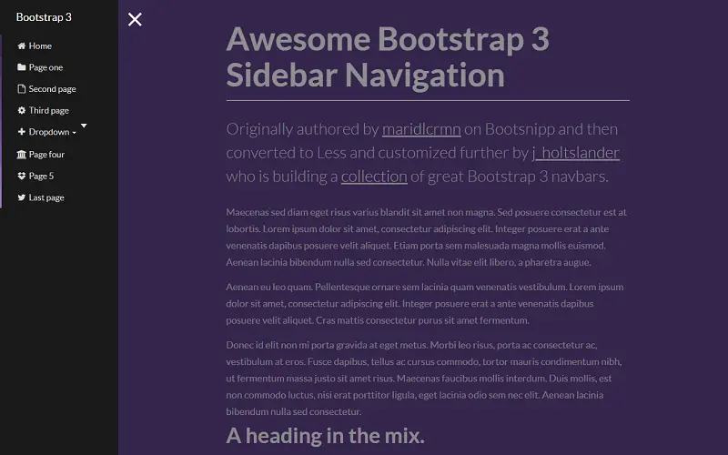 Awesome Bootstrap 3 Sidebar Navigation