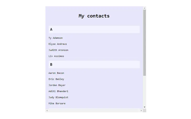 Contacts List With Position Sticky