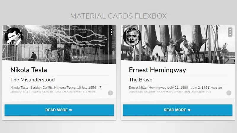 Material cards CSS Flexbox Examples