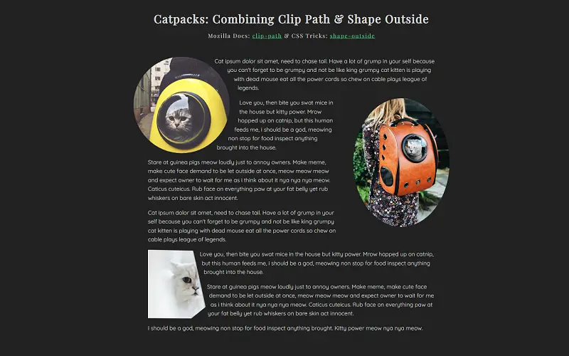 Catpacks Combining Clip Path & Shape Outside