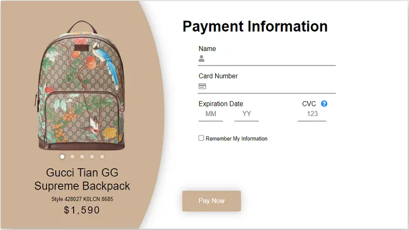 Gucci Backpack CSS Checkout Form