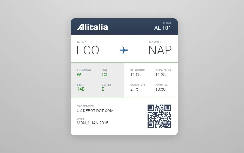 Pure CSS Alitalia Boarding Pass Ticket