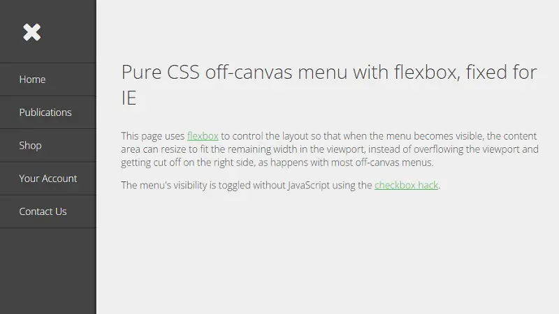 Pure CSS Off-Canvas Menu With Flexbox