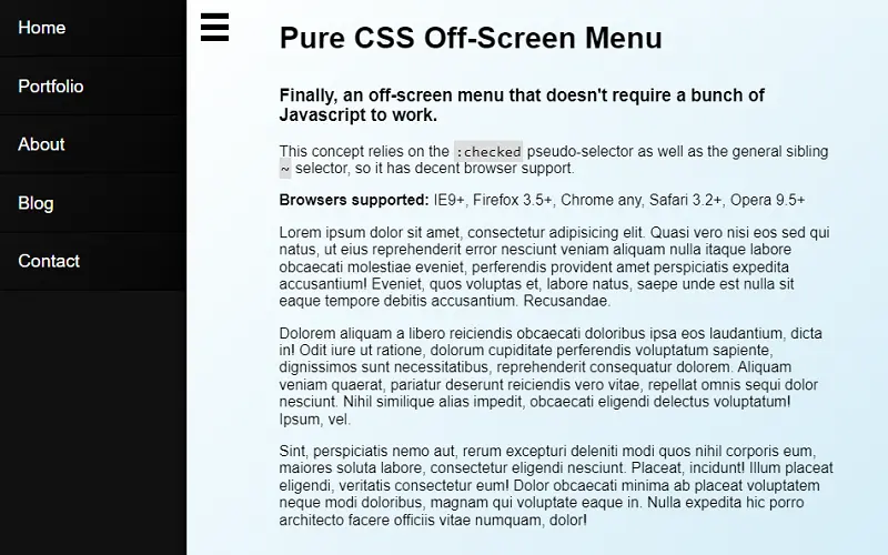 Pure CSS Off-Screen Navigation Menu