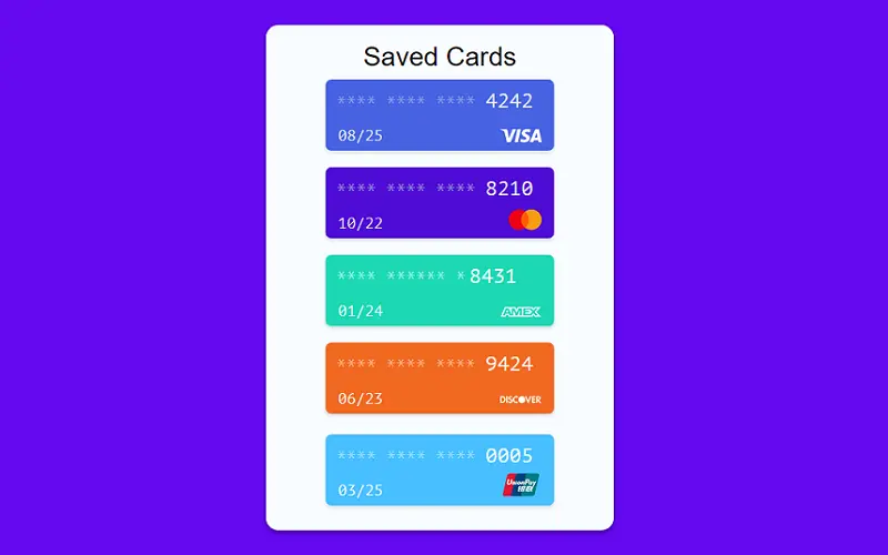 Saved Credit Cards Display