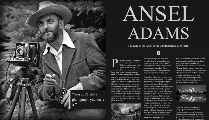 Editorial layout Ansel Adams